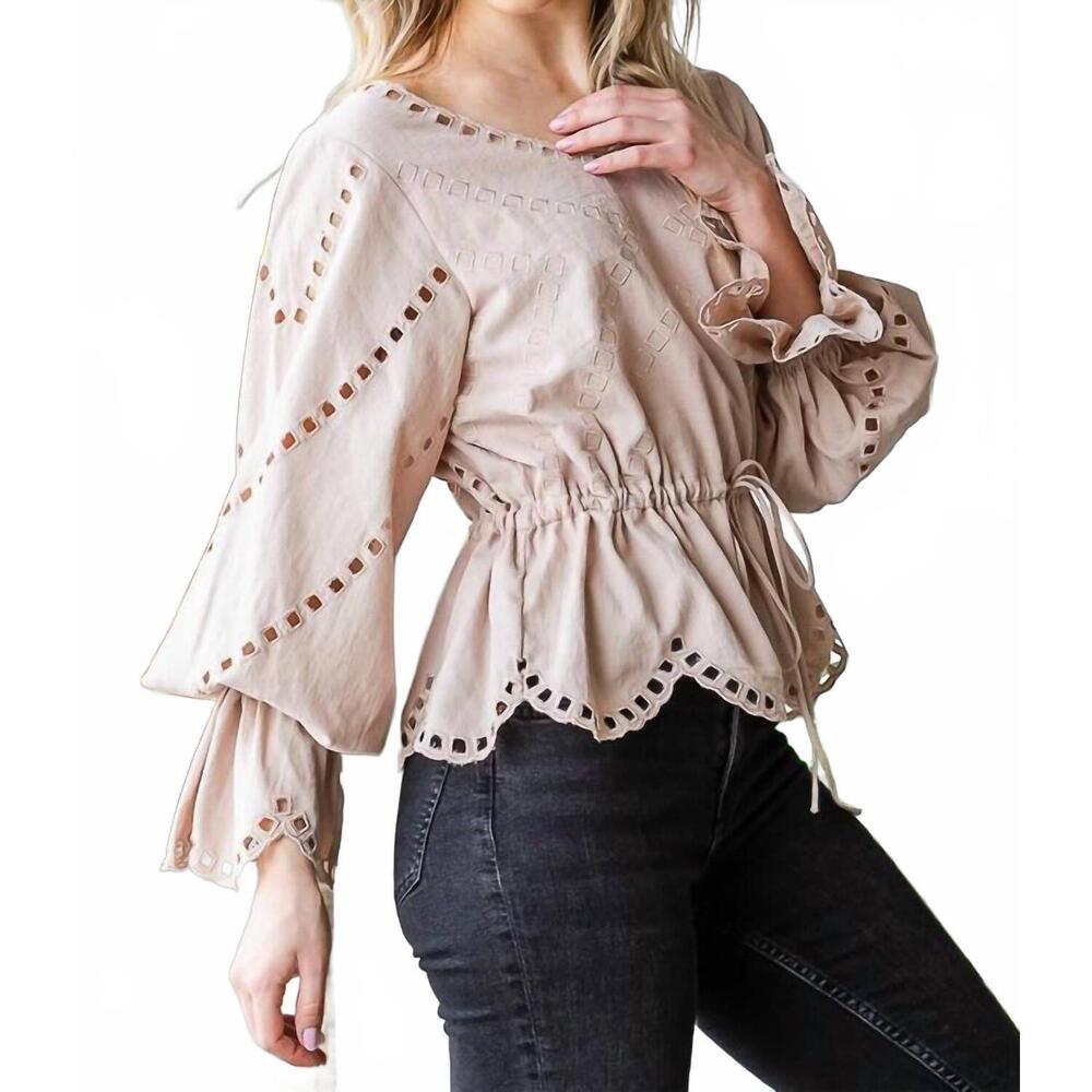 NEW OLI & HALI coco peasant top in beige - Picture 3 of 10